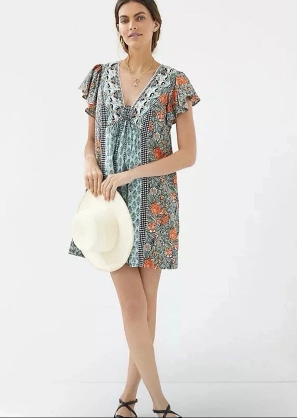 Anthropology Astrid tunic mini floral dress. Romantic Feminine Boho 
Size LP